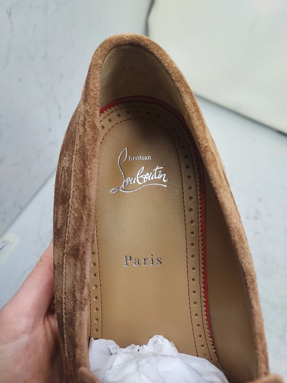 CHRISTIAN LOUBOUTIN MENS Chambelimoc Hardware Brown Suede Loafer - Picture 8 of 12